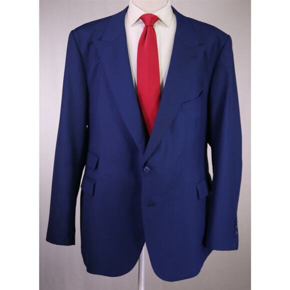 Custom Made! Solid Royal Blue 2-Btn Peak Lapel Wool Suit Big 54R - Picture 2 of 11